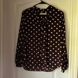 LOFT Dark Brown Heart Print Button Down Shirt